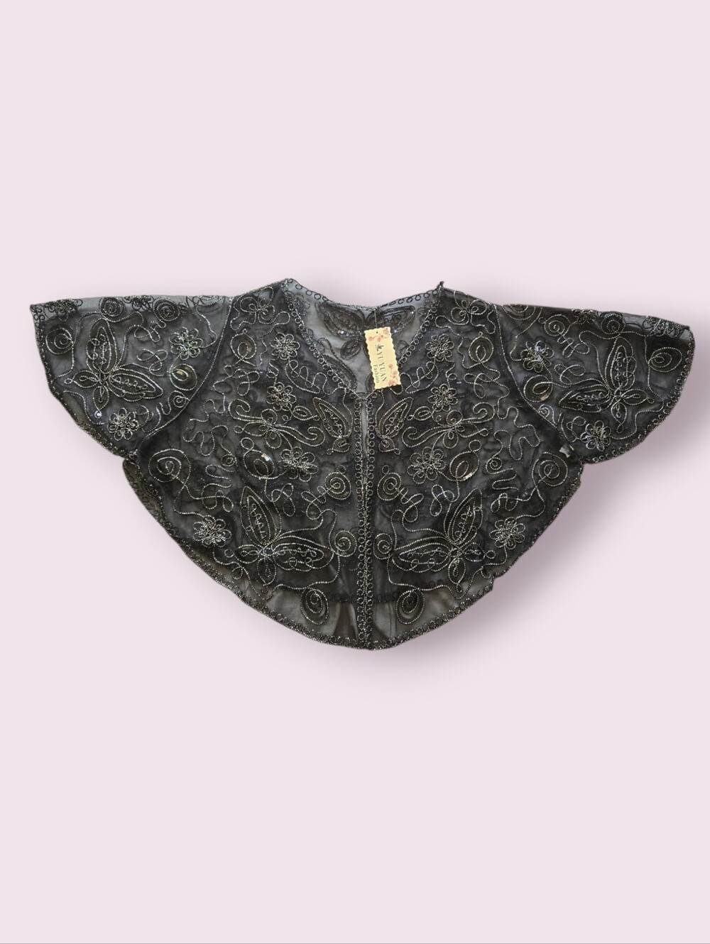 black scalloped lace bolero cape